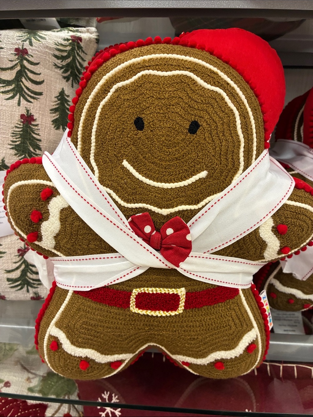 Holiday Gingerbread Plush Pillow Set of Three Red and Brown